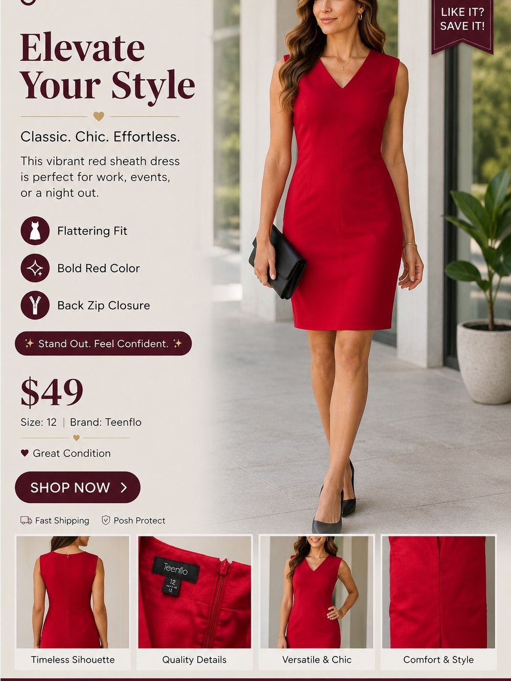 Teenflo 100% Virgin Wool Red Sheath Dress | Made in Canada | Size 12